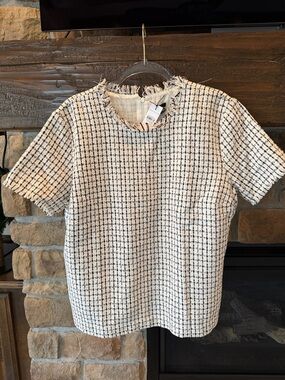 Ann Taylor Tweed Fringe Trim Top NWT